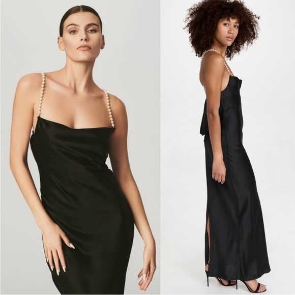 NWT RETROFETE Satin Pearl Halter Strap Sleeveless Draped Open Back Maxi Dress S - Picture 5 of 10